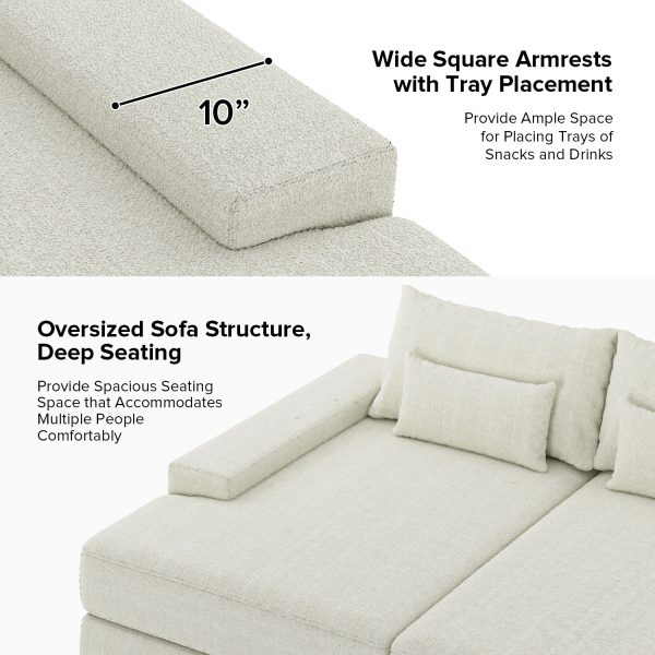 Conradus Ivory Chenille Oversized Modern Deep Seating Sofa 4