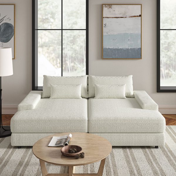 Conradus Ivory Chenille Oversized Modern Deep Seating Sofa