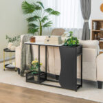 Modern Black Console Table with Faux Marble Top and Plant Holders