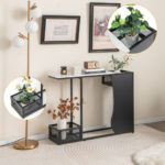 Modern Black Console Table with Faux Marble Top and Plant Holders