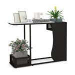 Modern Black Console Table with Faux Marble Top and Plant Holders