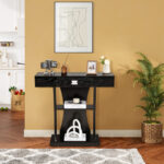 Rustic Console Table with Drawer and Shelves for Small Spaces