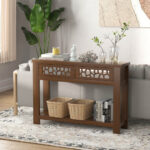 Mirrored Console Table with Drawers and Open Storage Shelf