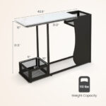 Modern Black Console Table with Faux Marble Top and Plant Holders