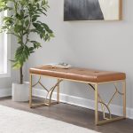 Constellation Contemporary Camel Faux Leather and Gold Metal Bench 12 Constellation Contemporary Camel Faux Leather and Gold Metal Bench