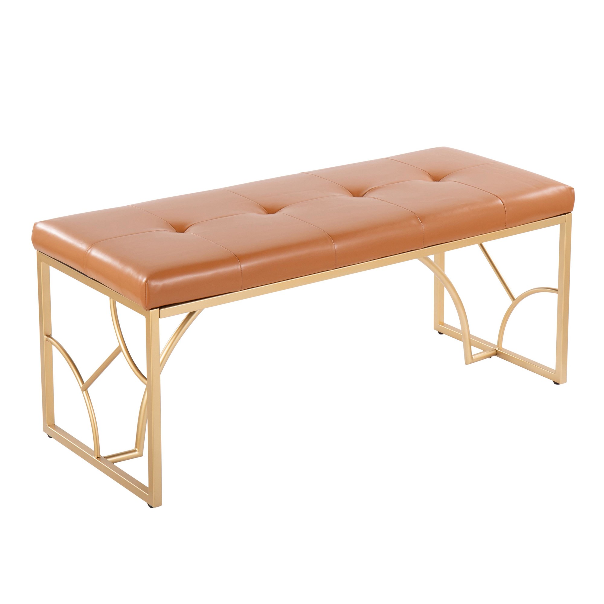 Constellation Contemporary Camel Faux Leather and Gold Metal Bench 5 Constellation Contemporary Camel Faux Leather and Gold Metal Bench - Image 5