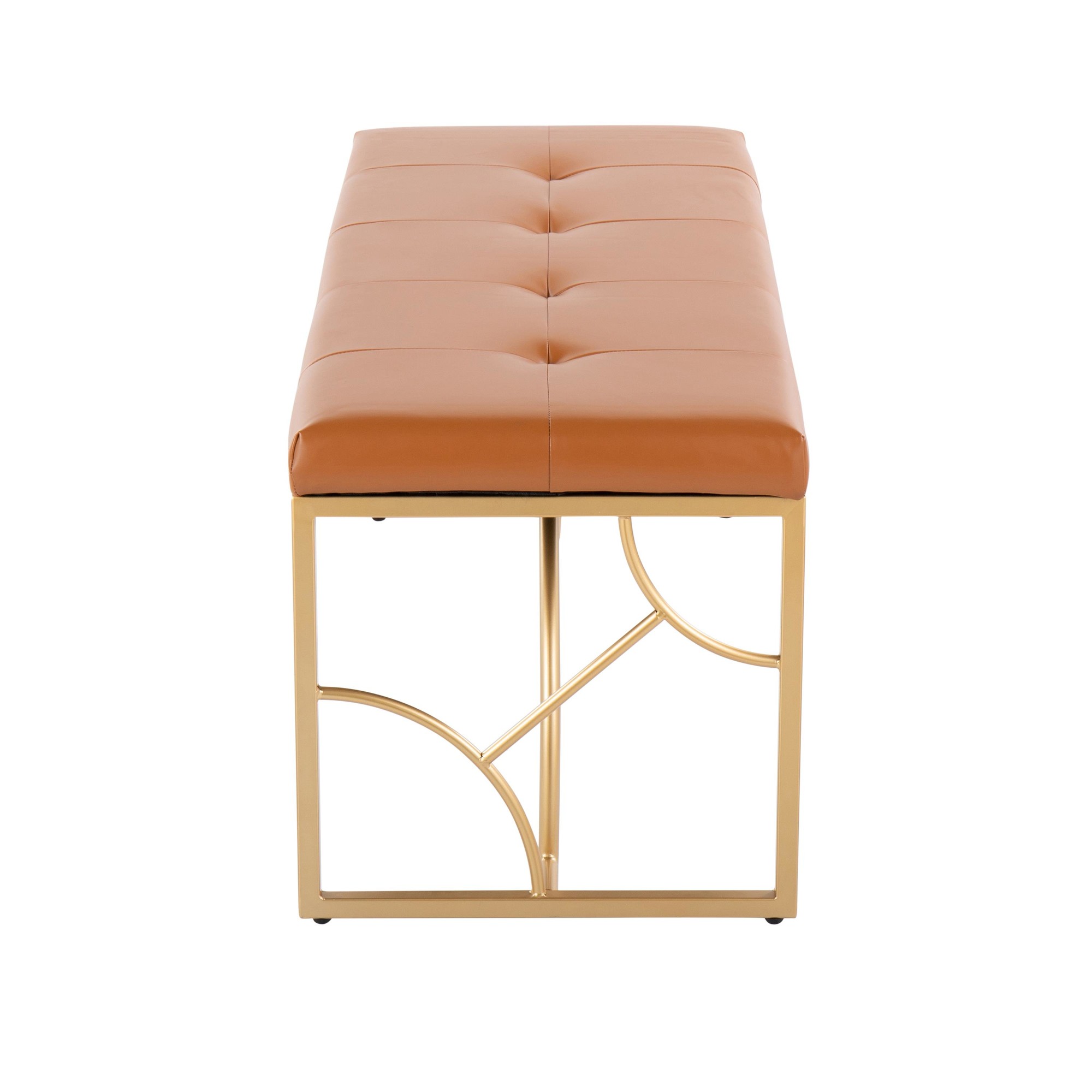 Constellation Contemporary Camel Faux Leather and Gold Metal Bench 6 Constellation Contemporary Camel Faux Leather and Gold Metal Bench - Image 6