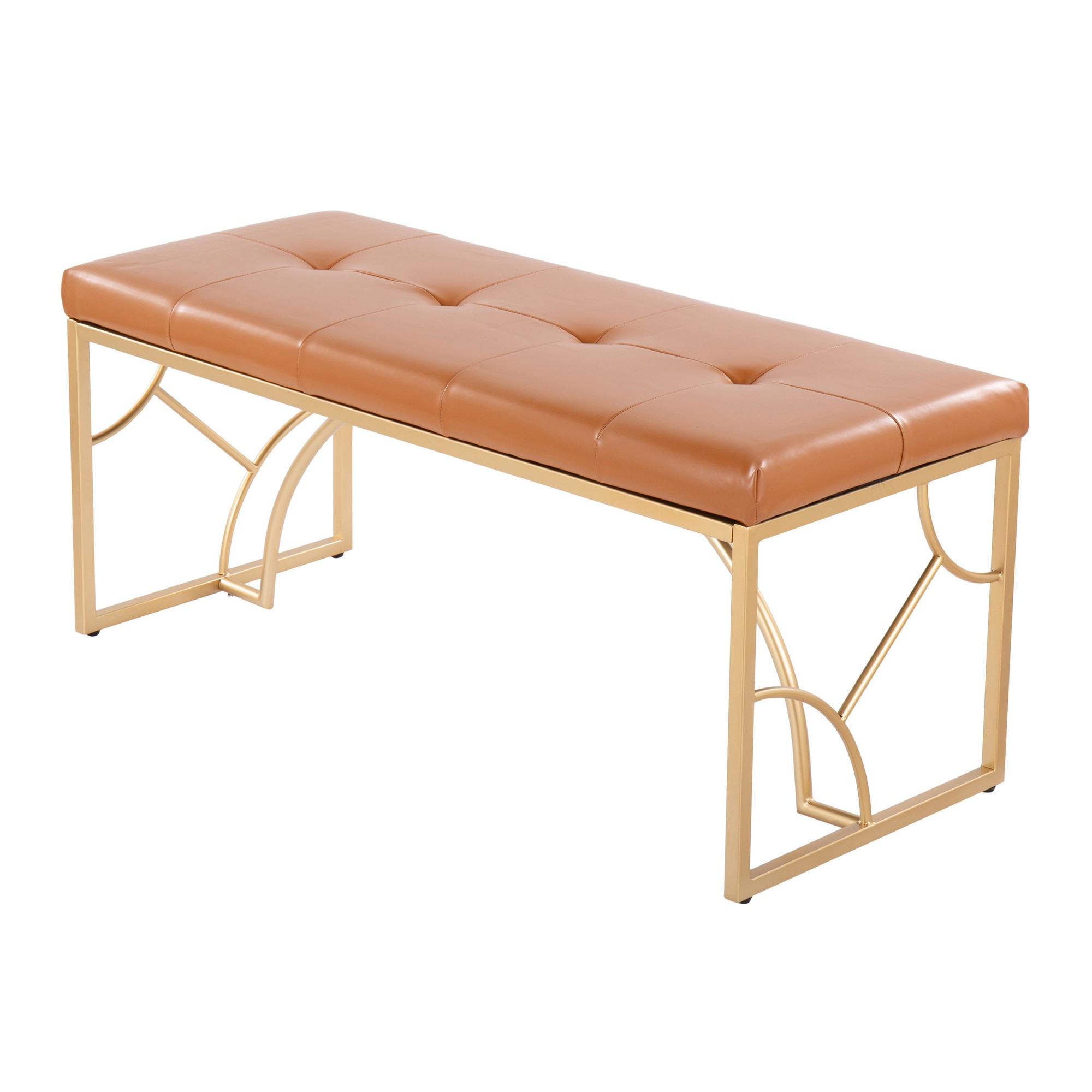 Constellation Contemporary Camel Faux Leather and Gold Metal Bench 7 Constellation Contemporary Camel Faux Leather and Gold Metal Bench - Image 7
