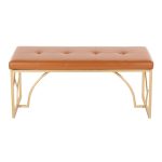 Constellation Contemporary Camel Faux Leather and Gold Metal Bench 19 Constellation Contemporary Camel Faux Leather and Gold Metal Bench