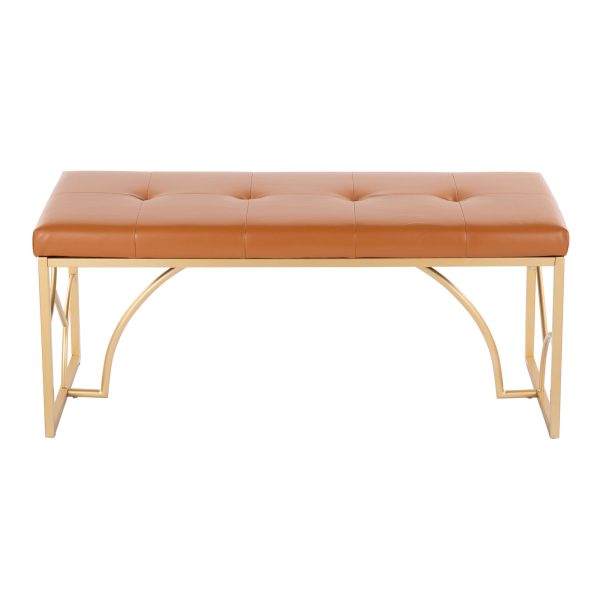 Constellation Contemporary Camel Faux Leather and Gold Metal Bench 7