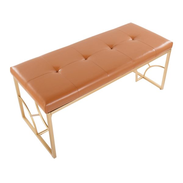 Constellation Contemporary Camel Faux Leather and Gold Metal Bench 8