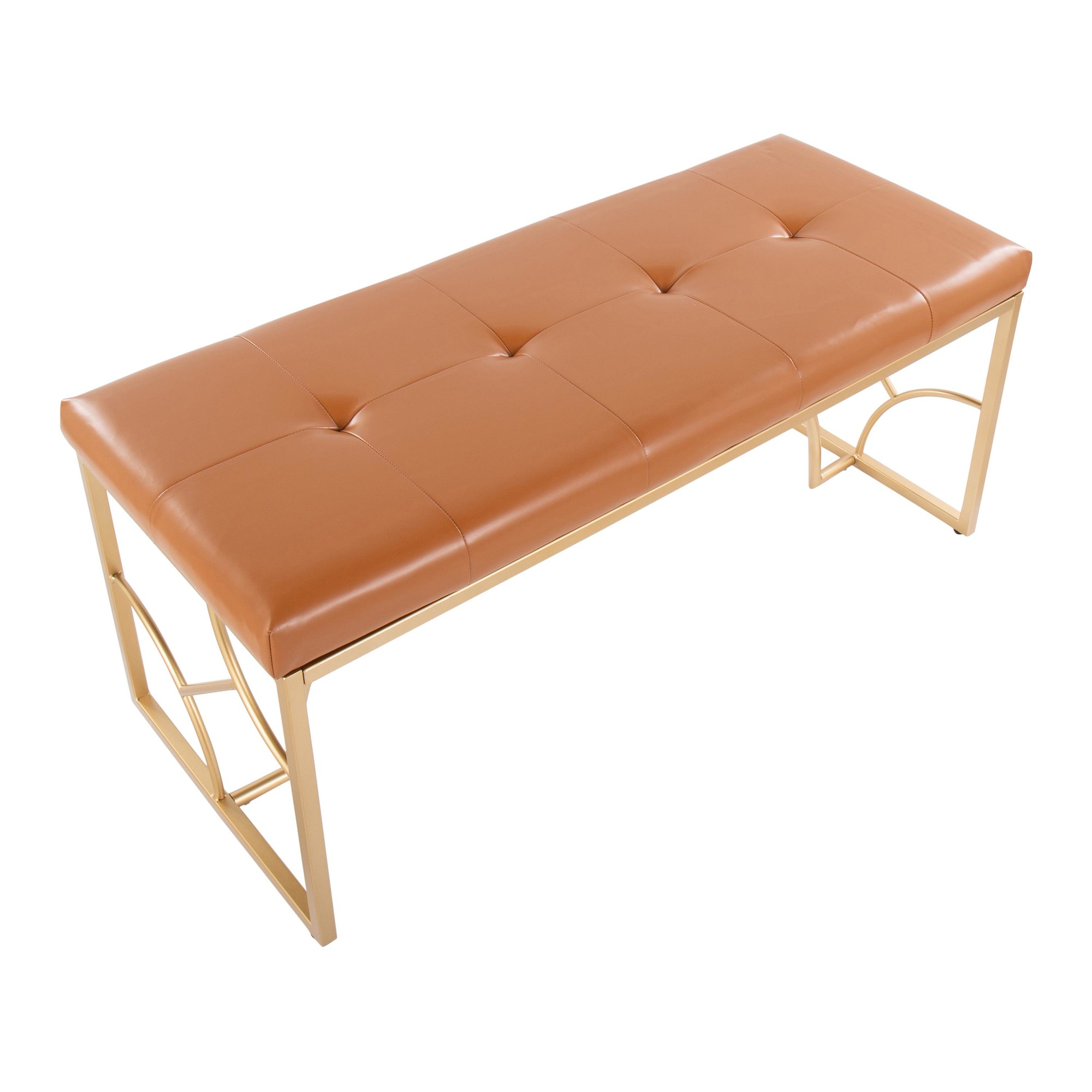 Constellation Contemporary Camel Faux Leather and Gold Metal Bench 9 Constellation Contemporary Camel Faux Leather and Gold Metal Bench - Image 9