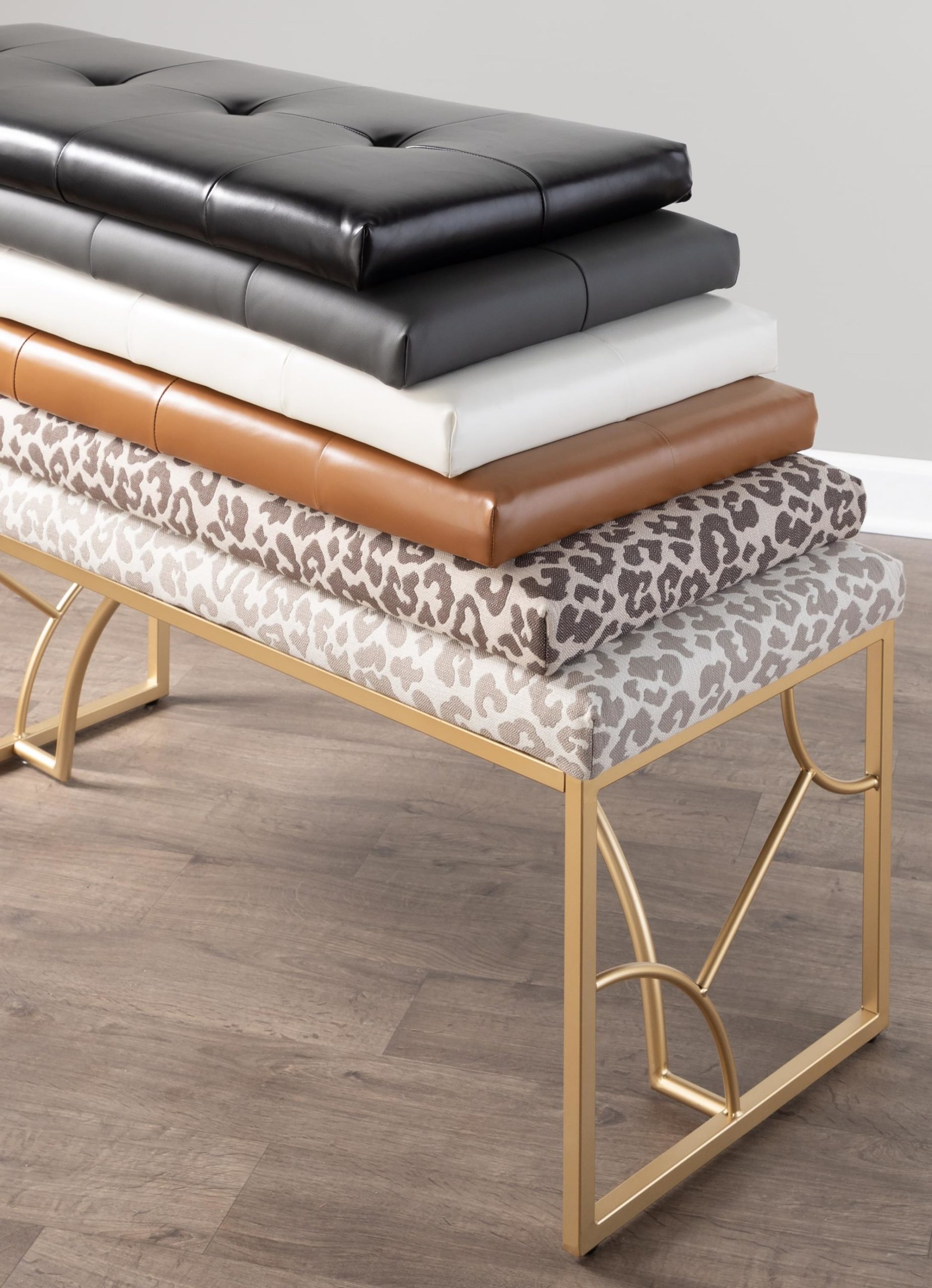 Constellation Contemporary Gold Frame Grey Faux Leather Bench 2 Constellation Contemporary Gold Frame Grey Faux Leather Bench - Image 2