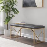 Constellation Contemporary Gold Frame Grey Faux Leather Bench 12 Constellation Contemporary Gold Frame Grey Faux Leather Bench