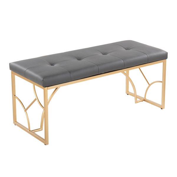 Constellation Contemporary Gold Frame Grey Faux Leather Bench 4