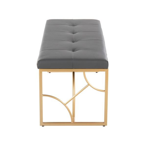 Constellation Contemporary Gold Frame Grey Faux Leather Bench 5
