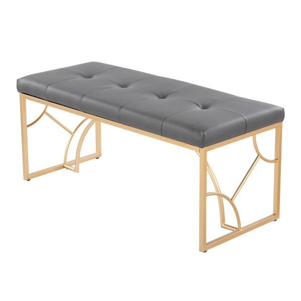 Constellation Contemporary Gold Frame Grey Faux Leather Bench 6