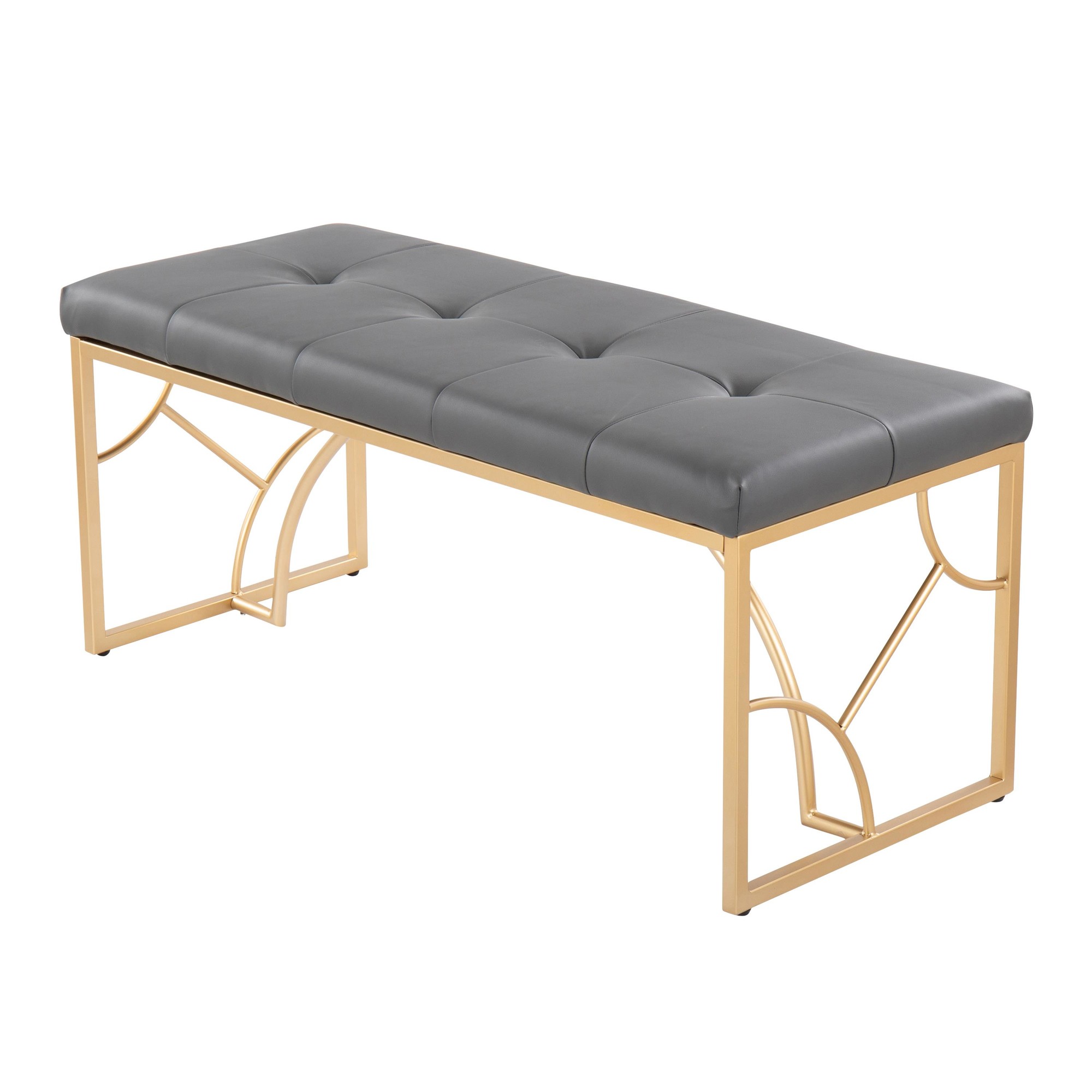 Constellation Contemporary Gold Frame Grey Faux Leather Bench 7 Constellation Contemporary Gold Frame Grey Faux Leather Bench - Image 7