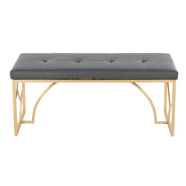 Constellation Contemporary Gold Frame Grey Faux Leather Bench 7