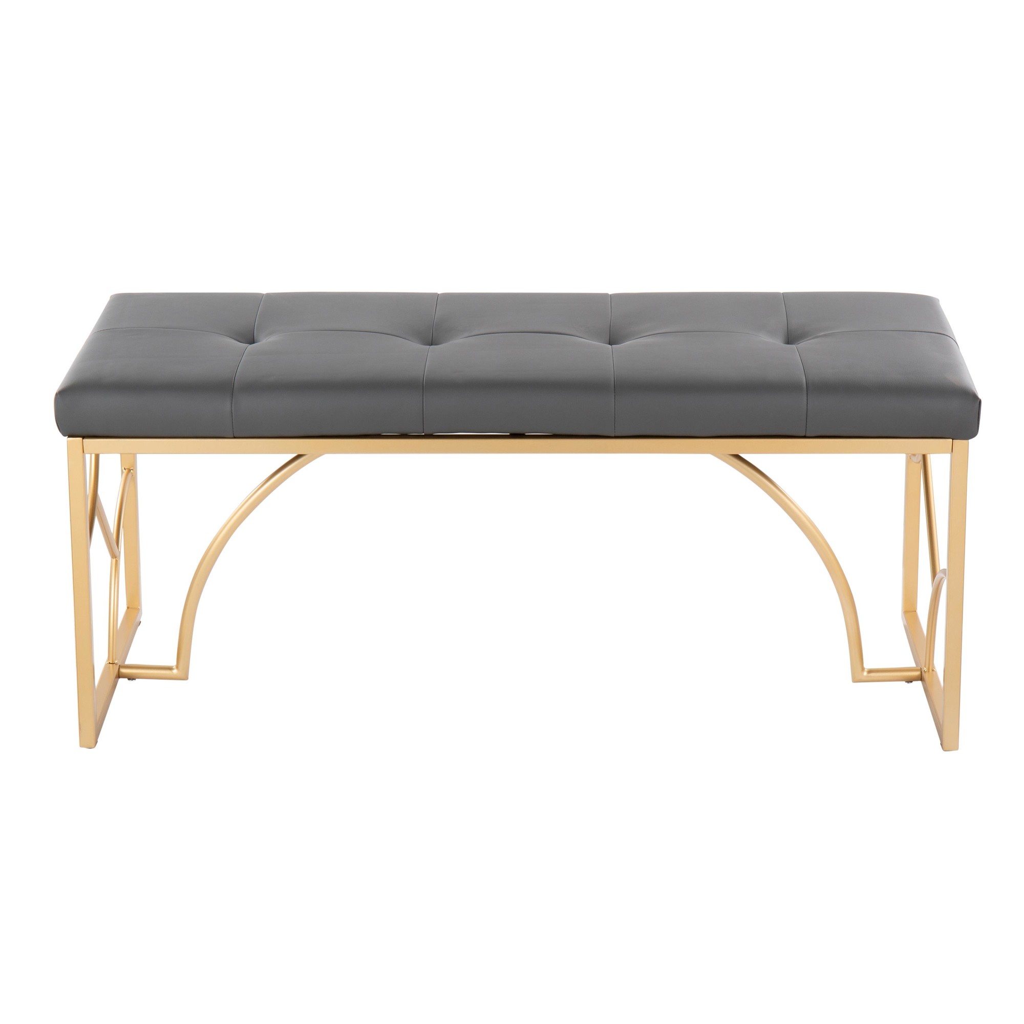 Constellation Contemporary Gold Frame Grey Faux Leather Bench 8 Constellation Contemporary Gold Frame Grey Faux Leather Bench - Image 8