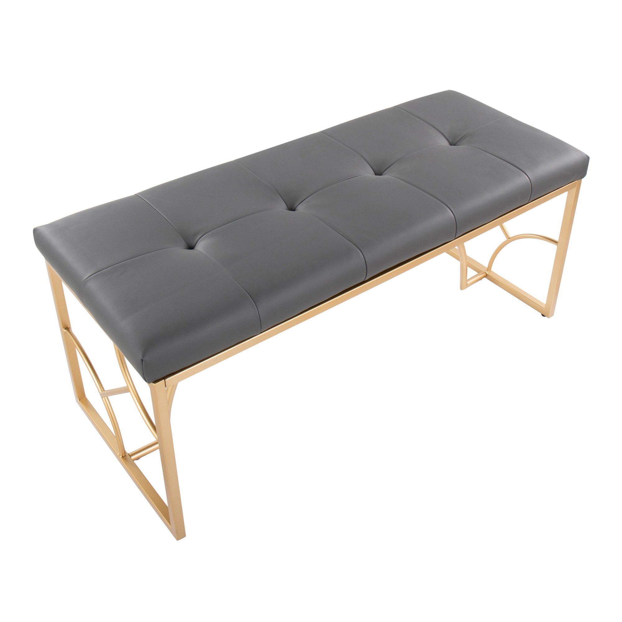 Constellation Contemporary Gold Frame Grey Faux Leather Bench 9 Constellation Contemporary Gold Frame Grey Faux Leather Bench - Image 9