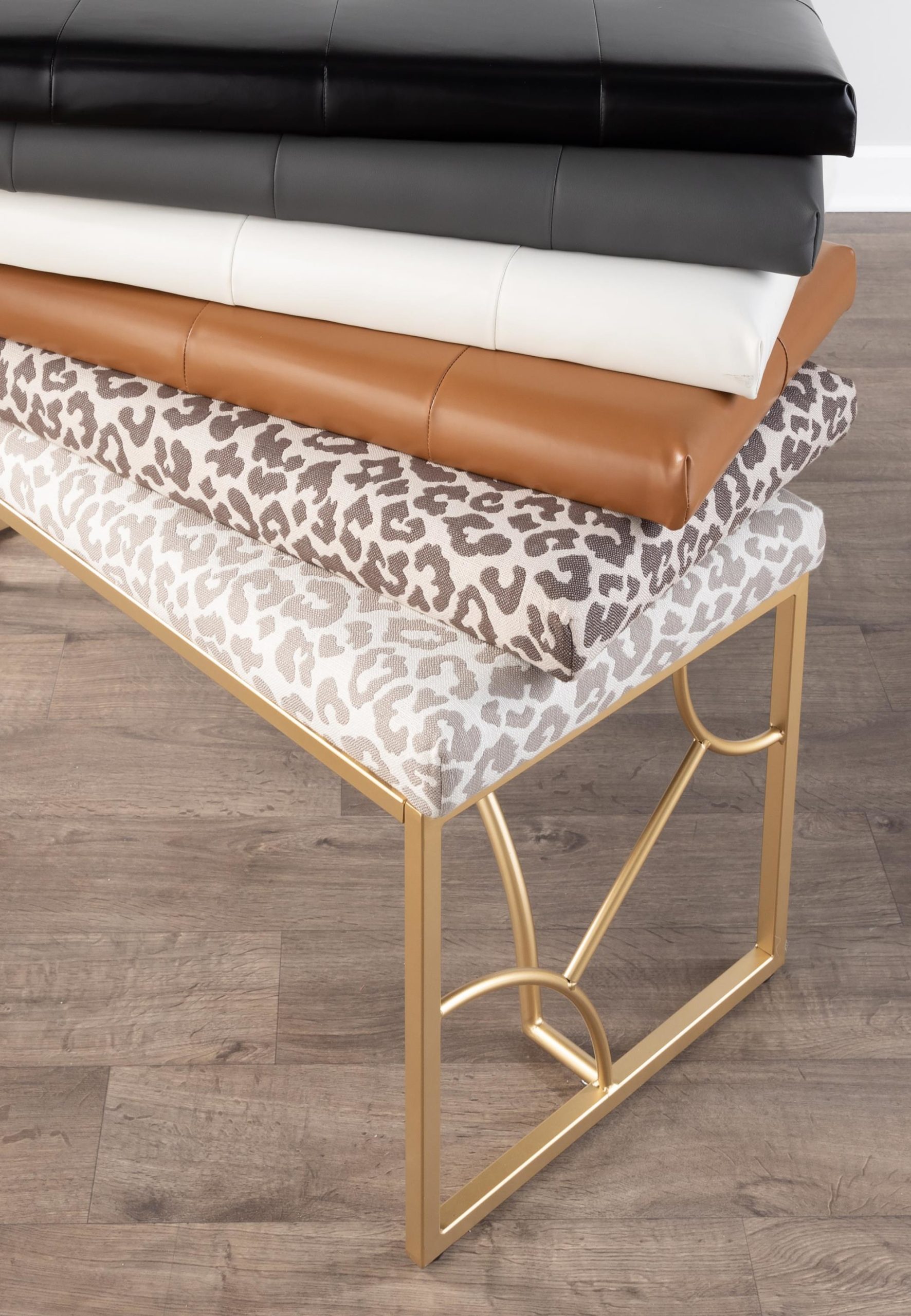 Constellation Contemporary Gold Leopard Fabric Bench Seats Two 3 Constellation Contemporary Gold Leopard Fabric Bench Seats Two - Image 3