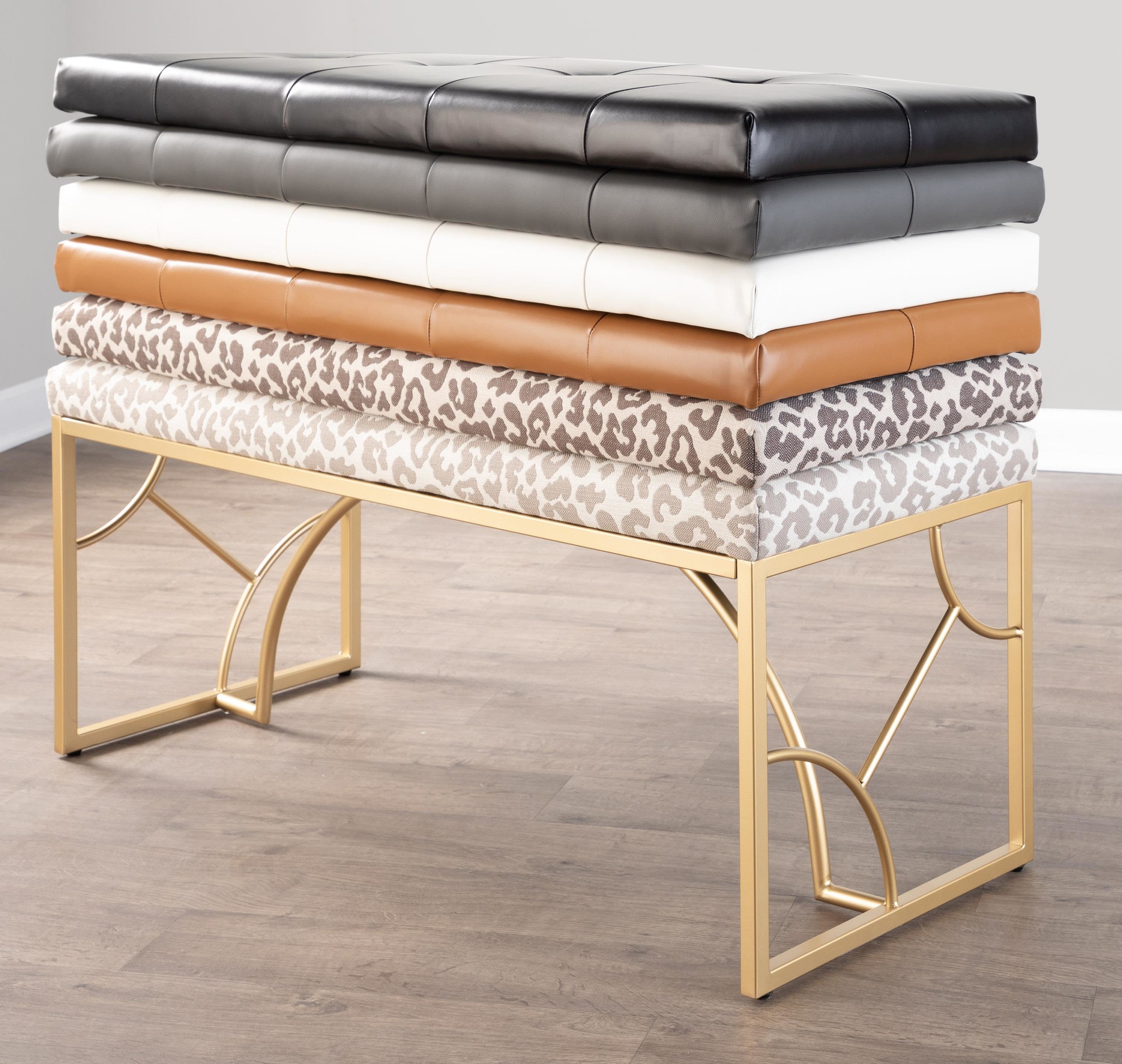 Constellation Contemporary Gold Leopard Fabric Bench Seats Two 4 Constellation Contemporary Gold Leopard Fabric Bench Seats Two - Image 4