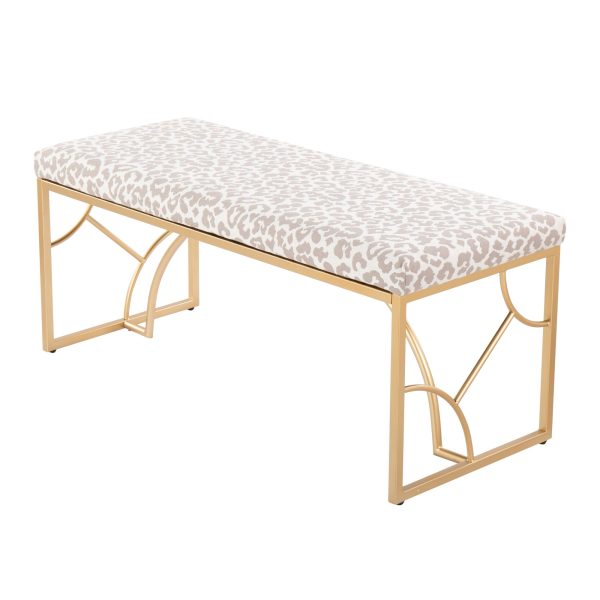 Constellation Contemporary Gold Leopard Fabric Bench Seats Two 6