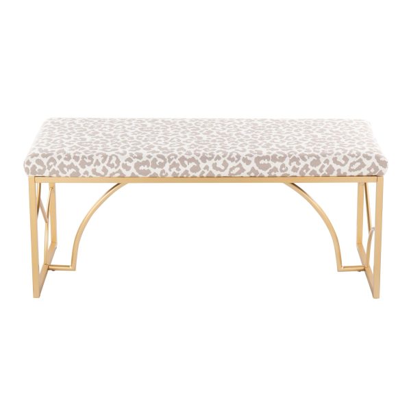 Constellation Contemporary Gold Leopard Fabric Bench Seats Two 7