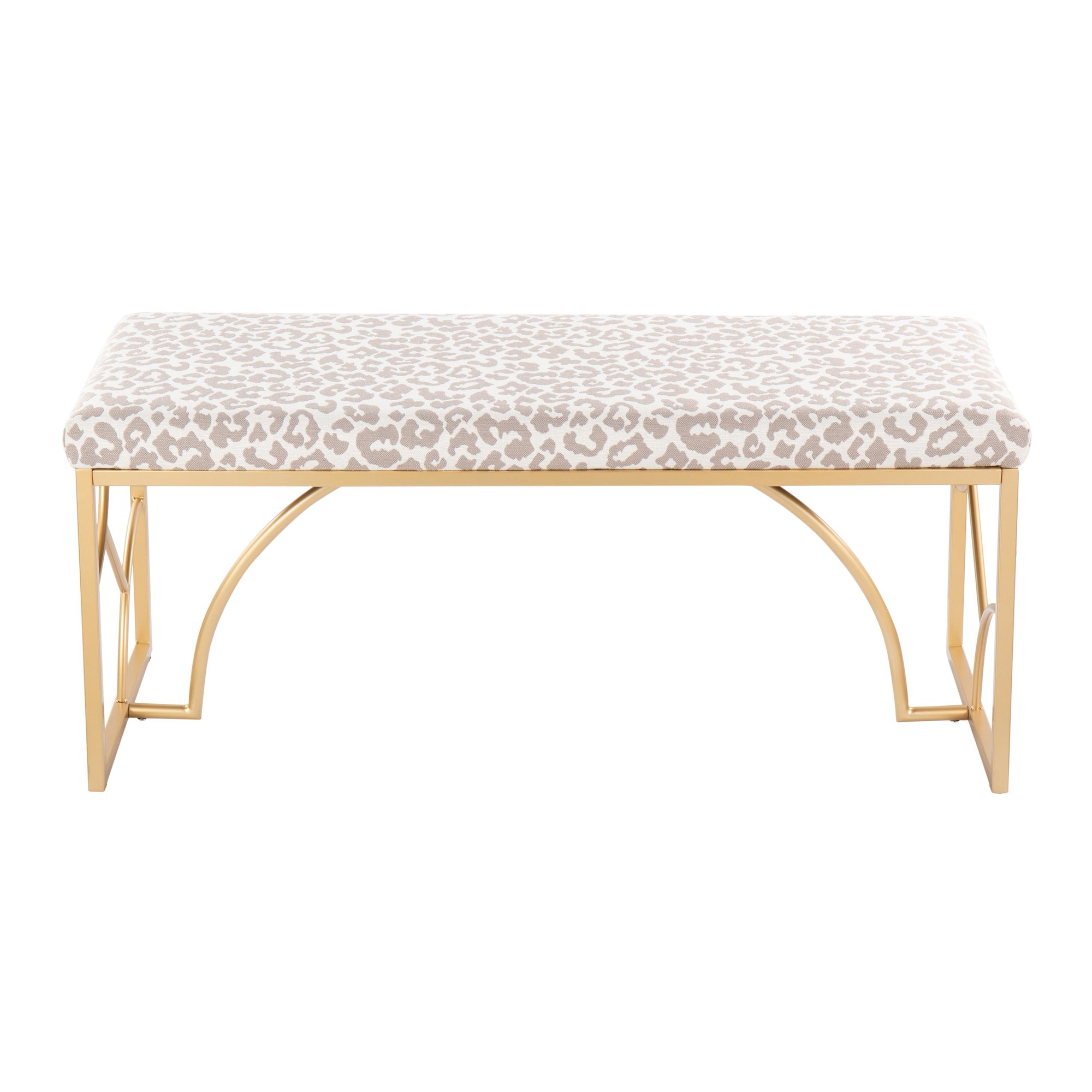 Constellation Contemporary Gold Leopard Fabric Bench Seats Two 8 Constellation Contemporary Gold Leopard Fabric Bench Seats Two - Image 8