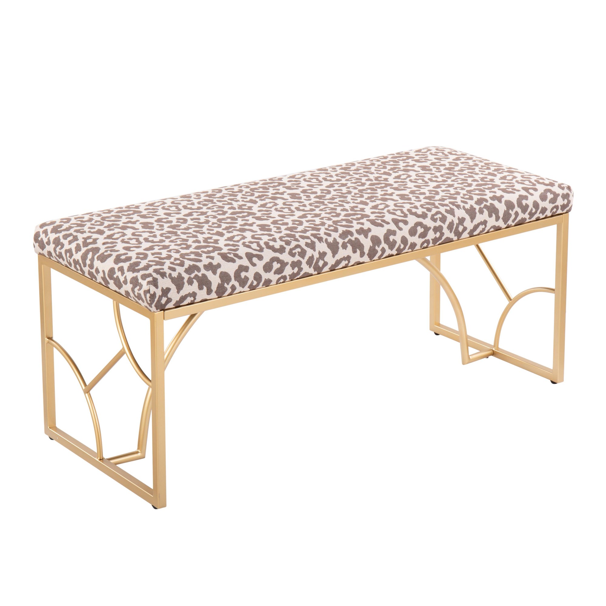 Constellation Contemporary Gold Metal Beige Leopard Fabric Bench 435-Inch 5 Constellation Contemporary Gold Metal Beige Leopard Fabric Bench 435-Inch - Image 5