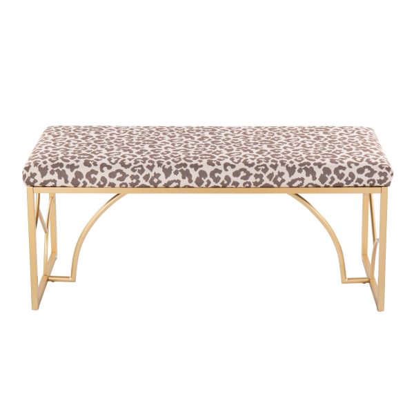 Constellation Contemporary Gold Metal Beige Leopard Fabric Bench 435 Inch 7