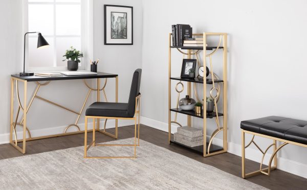 Constellation Contemporary Gold and Black Faux Leather Bench 4