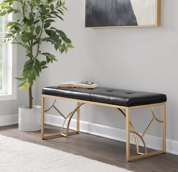 Constellation Contemporary Gold and Black Faux Leather Bench