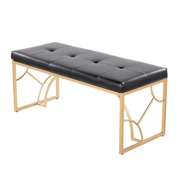 Constellation Contemporary Gold and Black Faux Leather Bench 7
