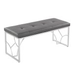 Constellation Contemporary Grey Faux Leather Silver Metal Bench
