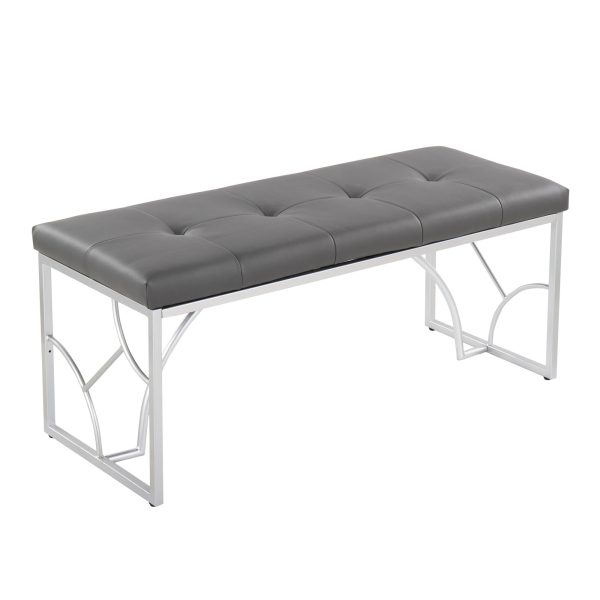 Constellation Contemporary Grey Faux Leather Silver Metal Bench 4