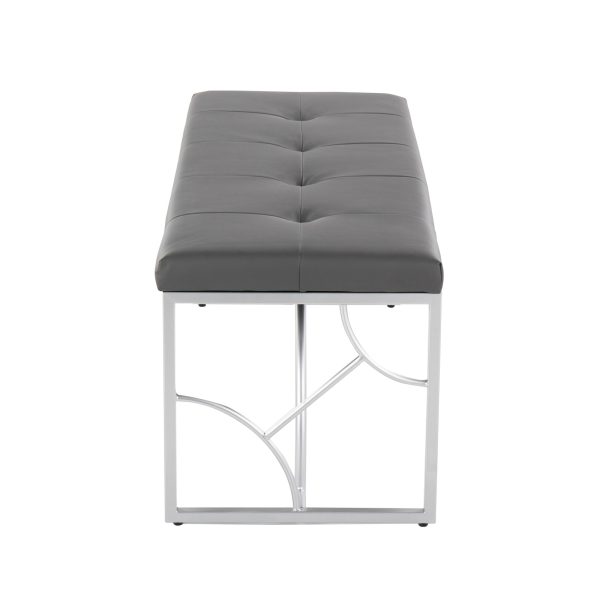 Constellation Contemporary Grey Faux Leather Silver Metal Bench 5
