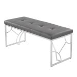 Constellation Contemporary Grey Faux Leather Silver Metal Bench