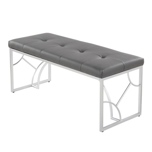 Constellation Contemporary Grey Faux Leather Silver Metal Bench 6