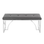 Constellation Contemporary Grey Faux Leather Silver Metal Bench