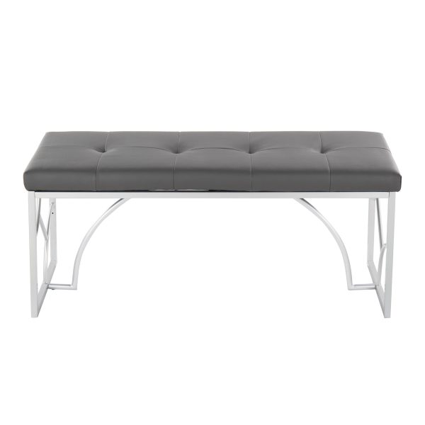 Constellation Contemporary Grey Faux Leather Silver Metal Bench 7