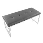 Constellation Contemporary Grey Faux Leather Silver Metal Bench