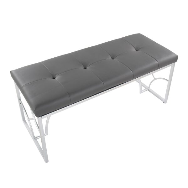 Constellation Contemporary Grey Faux Leather Silver Metal Bench 8