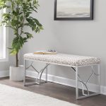 Constellation Contemporary Silver Metal Grey Leopard Fabric Bench 12 Constellation Contemporary Silver Metal Grey Leopard Fabric Bench