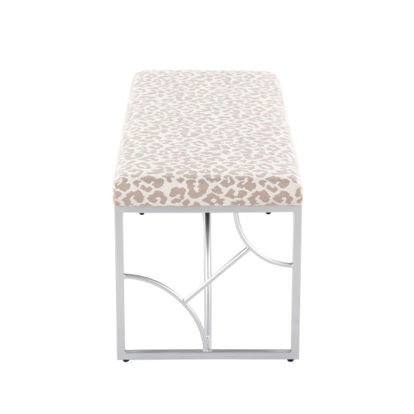 Constellation Contemporary Silver Metal Grey Leopard Fabric Bench 5