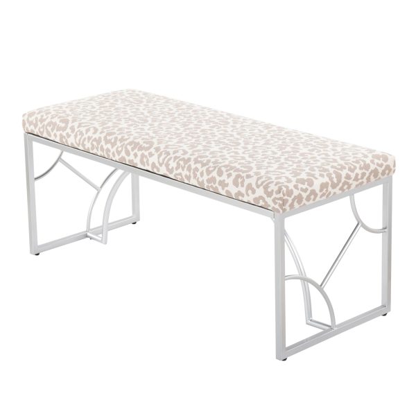 Constellation Contemporary Silver Metal Grey Leopard Fabric Bench 6