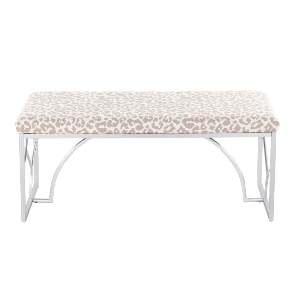 Constellation Contemporary Silver Metal Grey Leopard Fabric Bench 7
