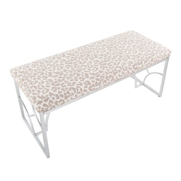 Constellation Contemporary Silver Metal Grey Leopard Fabric Bench 8
