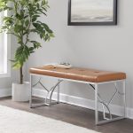 Constellation Contemporary Silver Metal and Camel Faux Leather Bench 12 Constellation Contemporary Silver Metal and Camel Faux Leather Bench